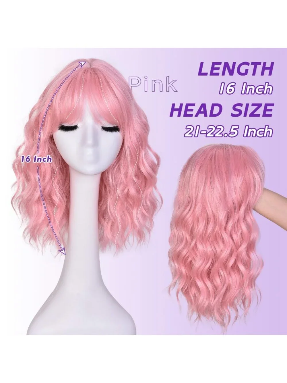 Women's Pink 14 Inch Natural Synthetic Short Curly Wavy Fiber Wigs